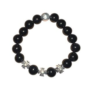 Chrome Hearts Black Bead Bracelet with Silver Accents